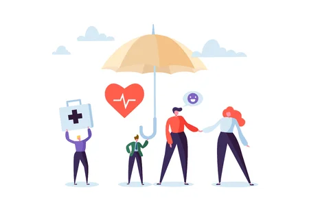 112489593-health-insurance-concept-with-characters-and-umbrella-medicine-and-healthcare-agent-proposing-a-medi